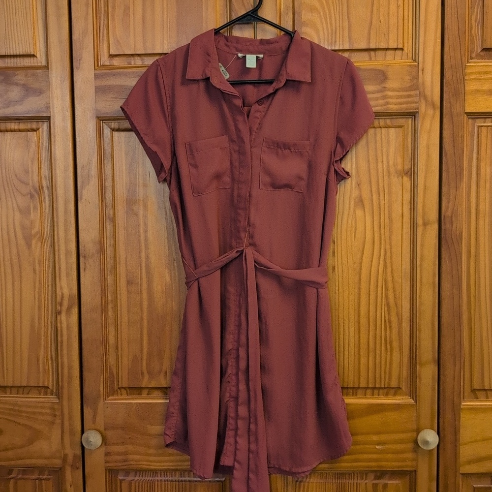 Charlotte Russe Feathers Above Knee Mini Shirt Button Up Dress L